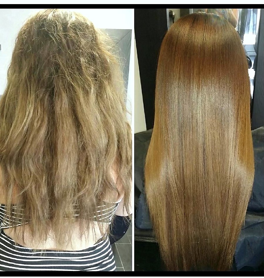 Brazilian Blowout before and after at A Hair Story Salon